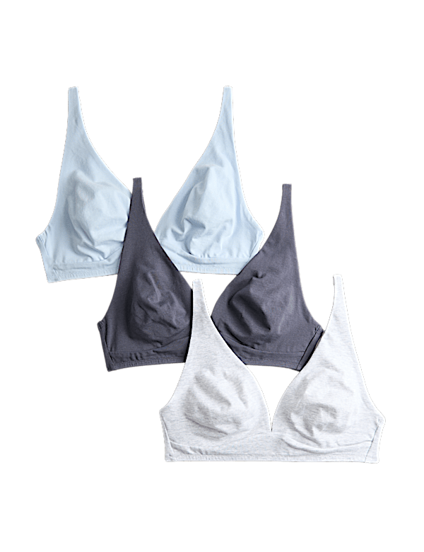 3 Pack Cotton Rich Non Wired Plunge Bras (A-E)
