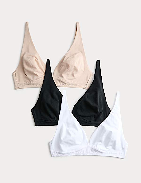 3 Pack Cotton Rich Non Wired Plunge Bras (A-E)