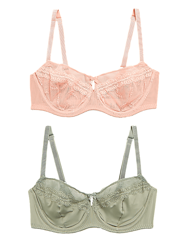 2pk Embroidered Mesh Balcony Bras B-E