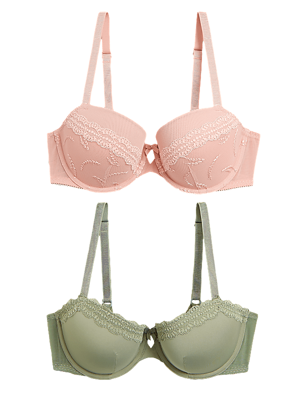 2pk Embroidered Push-Up Balcony Bras A-E