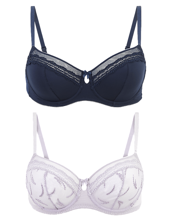 2pk Embroidered Balcony Bras B-E