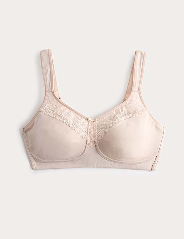 Cotton Blend & Lace Non Wired Total Support Bra B-H - US