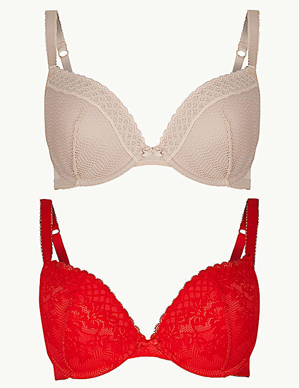2 Pack Lace Embroidered Push-up Plunge Bras