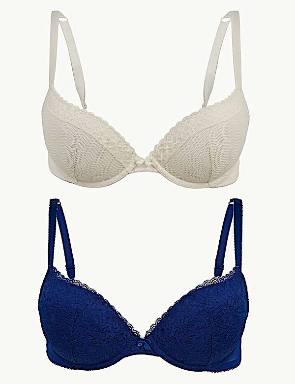 2 Pack Lace Embroidered Push-up Plunge Bras