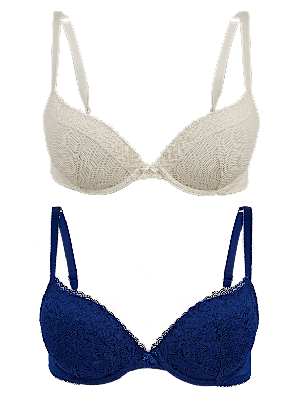 2 Pack Lace Embroidered Push-up Plunge Bras