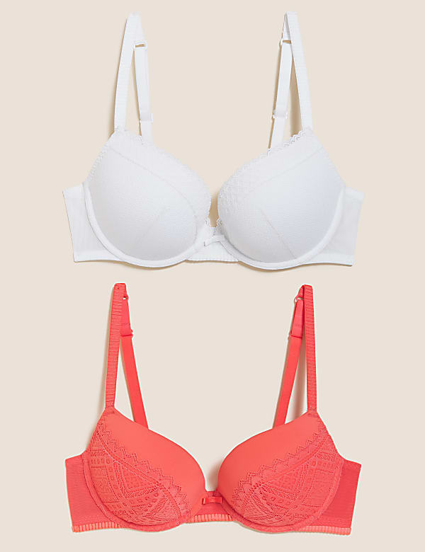 2pk Mesh Lace Push-Up Plunge Bras A-E