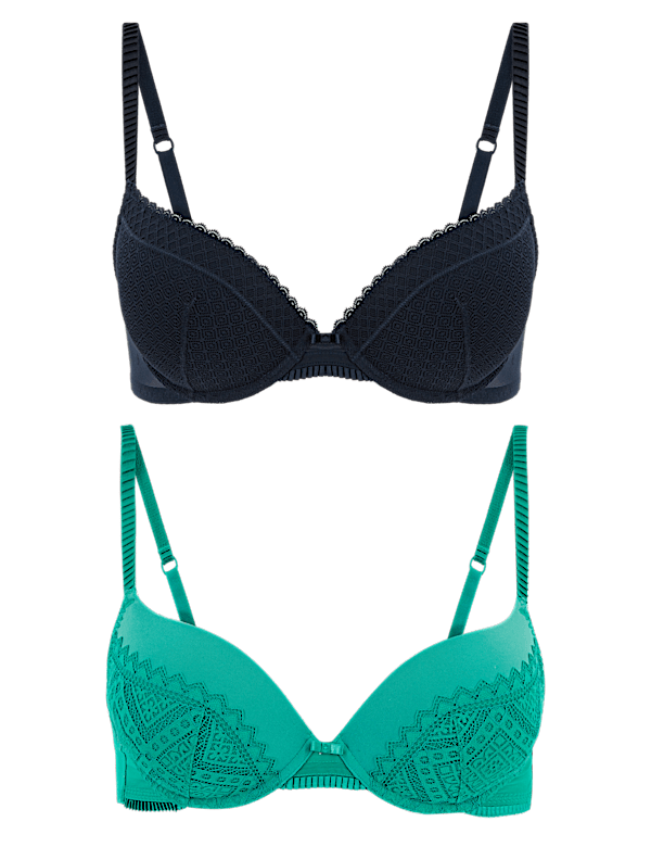 2pk Mesh Lace Push-Up Plunge Bras A-E