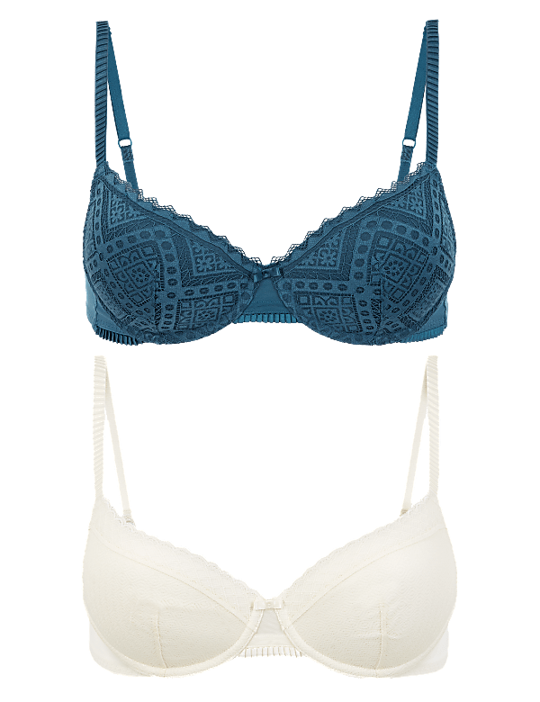 2 Pack Texture & Lace Full Cup Bra A-E