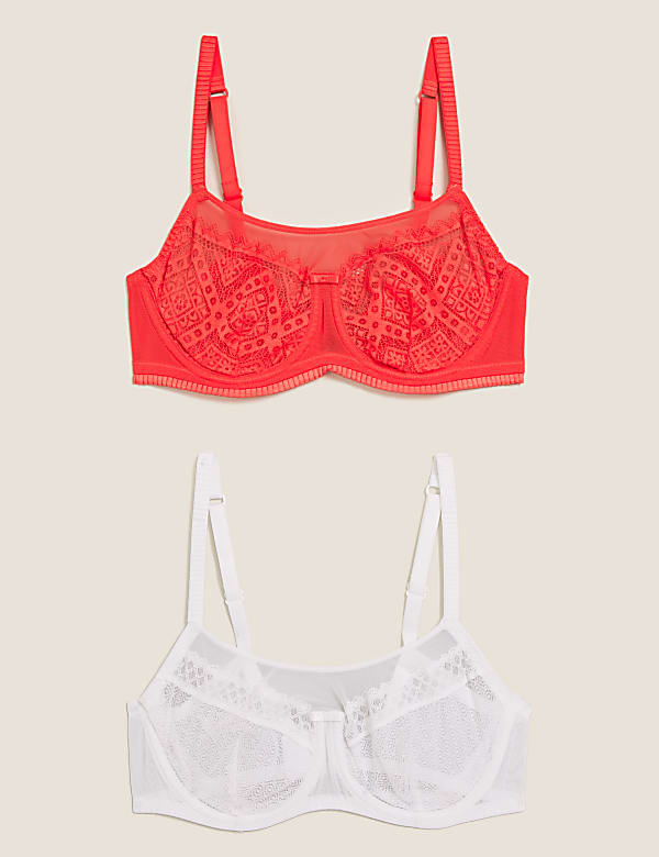 2pk Mesh Lace Underwired Balcony Bras A-E