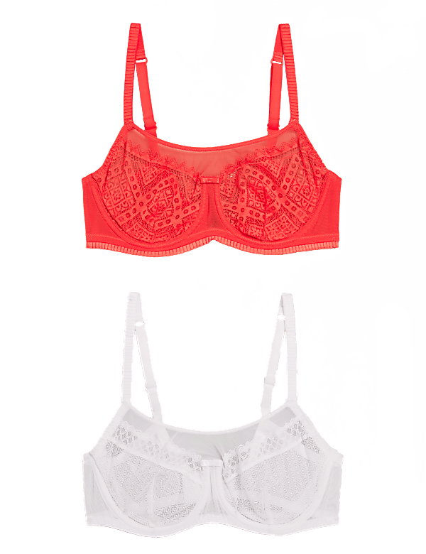 2pk Mesh Lace Underwired Balcony Bras A-E