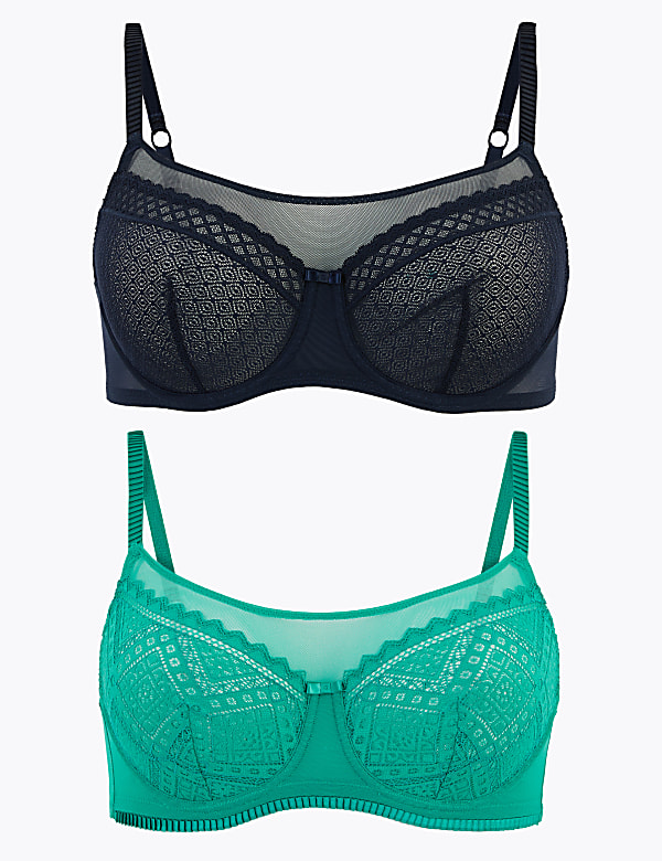 2pk Mesh Lace Underwired Balcony Bras A-E