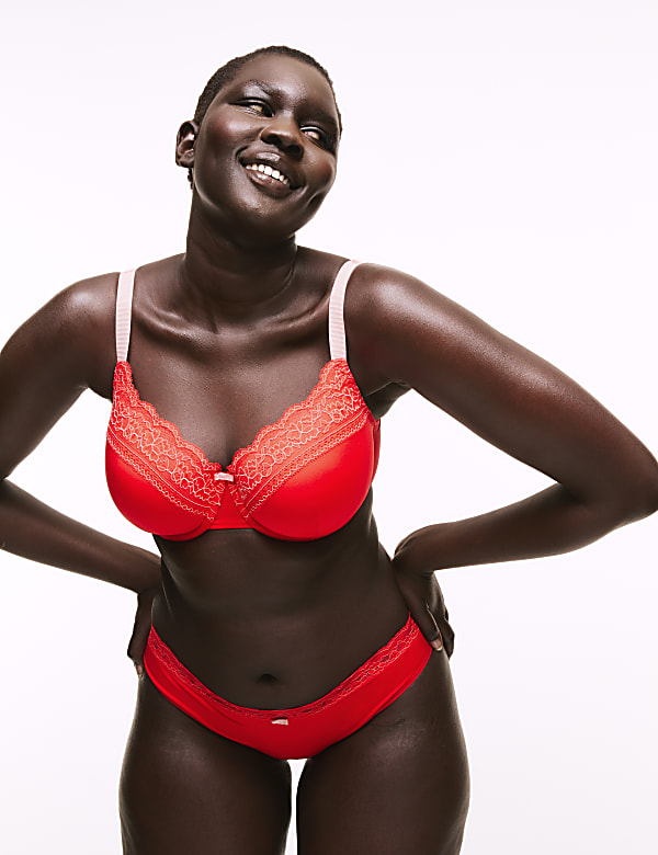 Lace Trim Padded Full Cup Wired Bra A-E - ID