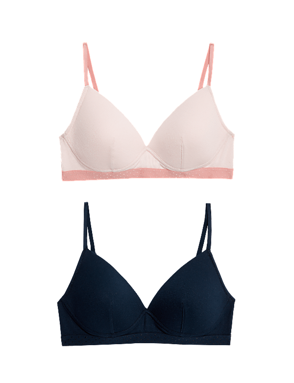 2pk Non Wired Cotton Rich Ribbed First Bras AA-D