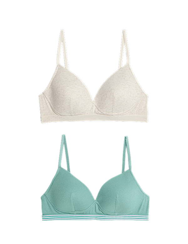 2pk Non Wired Cotton Rich Ribbed First Bras AA-D