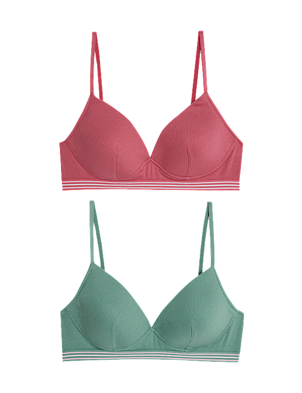 2pk Non Wired Cotton Rich Ribbed First Bras AA-D