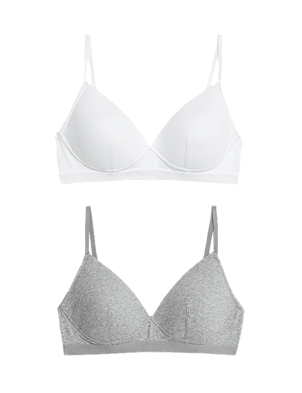 2pk Non Wired Cotton Rich Ribbed First Bras AA-D