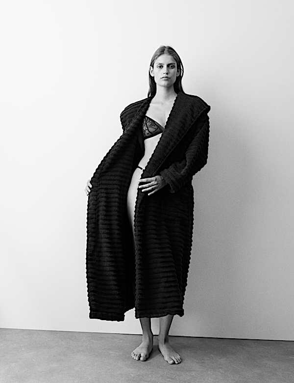 Pure Cotton Towelling Ribbed Dressing Gown - JO