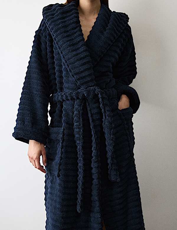 Pure Cotton Towelling Ribbed Dressing Gown - JO
