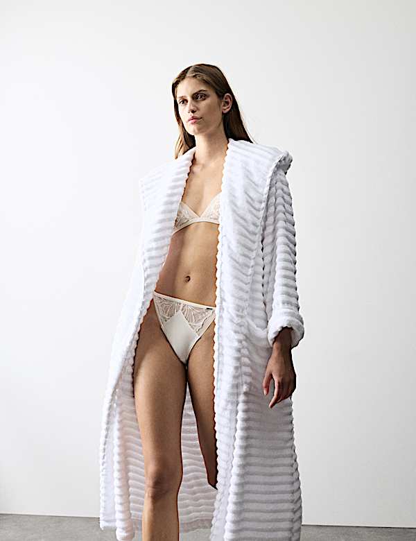 Pure Cotton Towelling Ribbed Dressing Gown - RO