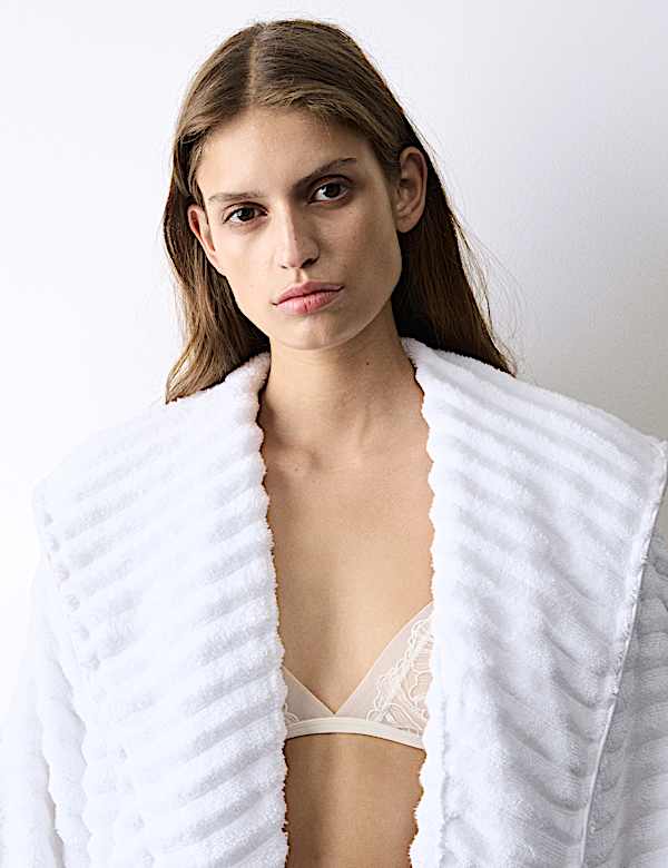 Pure Cotton Towelling Ribbed Dressing Gown - RO