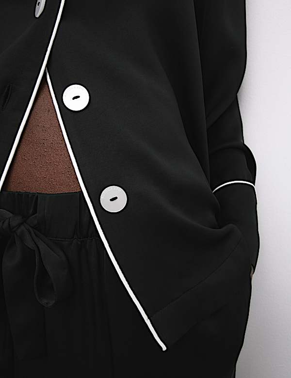 סט פיג'מה מסטן עם צווארון שטוח - IL