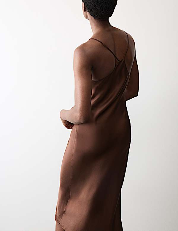 Satin Strappy Long Chemise - US