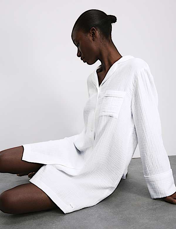 Pure Cotton Textured Muslin Nightshirt - US