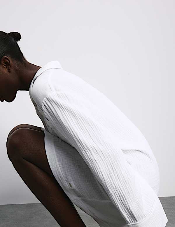 כותונת לילה מבד מוסלין מכותנה טהורה בטקסטורה - IL