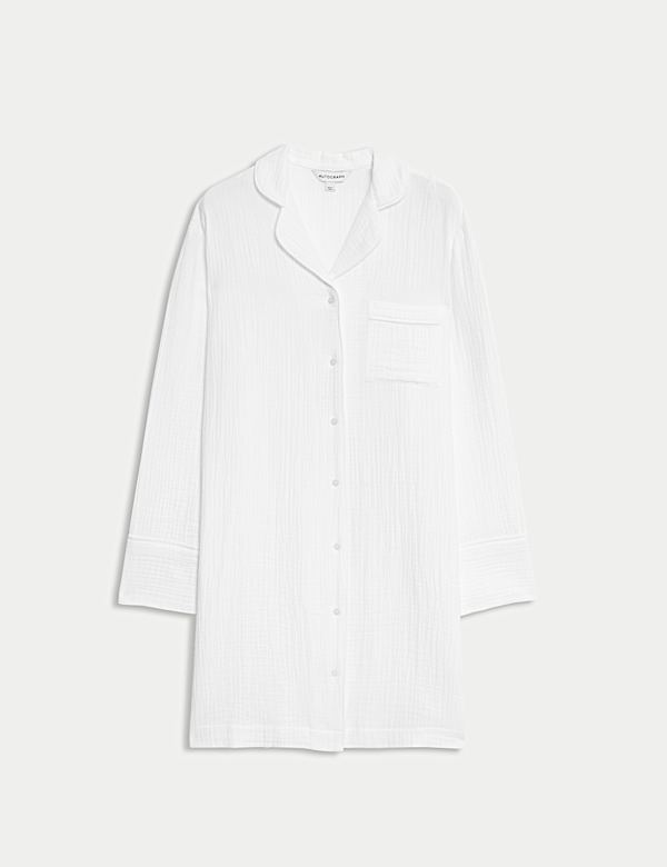 כותונת לילה מבד מוסלין מכותנה טהורה בטקסטורה - IL