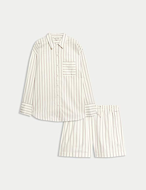 Pure Cotton Sateen Striped Shortie Set - PL