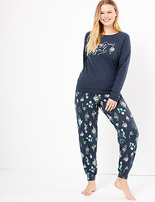 You Grow Girl Slogan Plant Print Pyjama Set