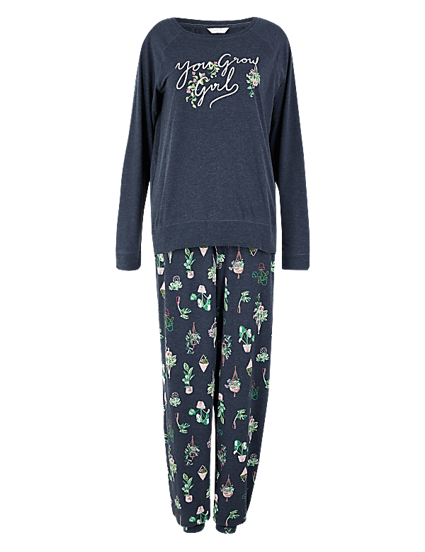 You Grow Girl Slogan Plant Print Pyjama Set