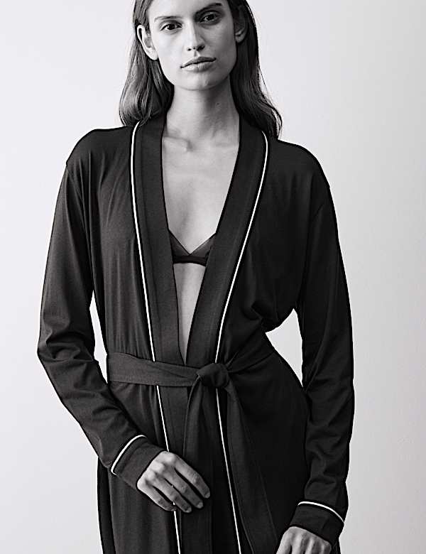 Robe de chambre coupe longue en coton et modal - CH