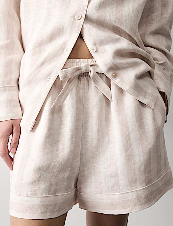Pure Linen Striped Revere Shortie Set - JP