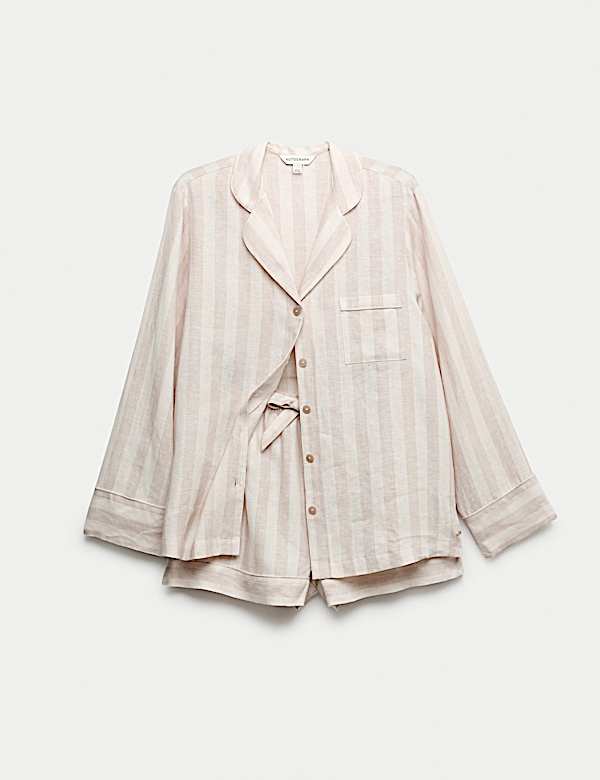 Pure Linen Striped Revere Shortie Set - JP