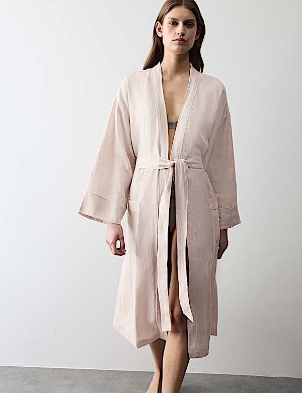 Robe de chambre 100 % lin &agrave; nouer - BE