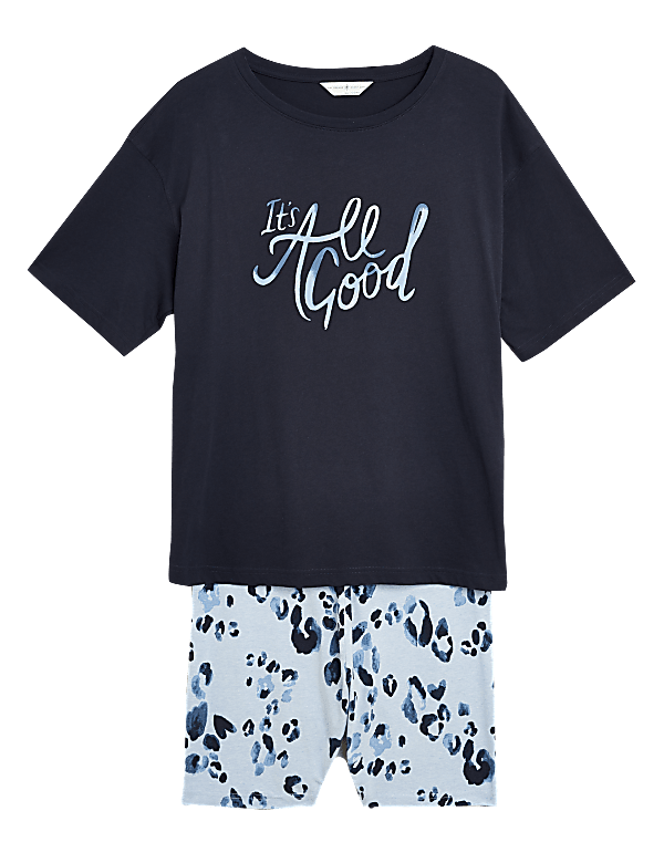 Buy Cotton Slogan Top Cycling Shorts Pyjama Set at Marks Spencer