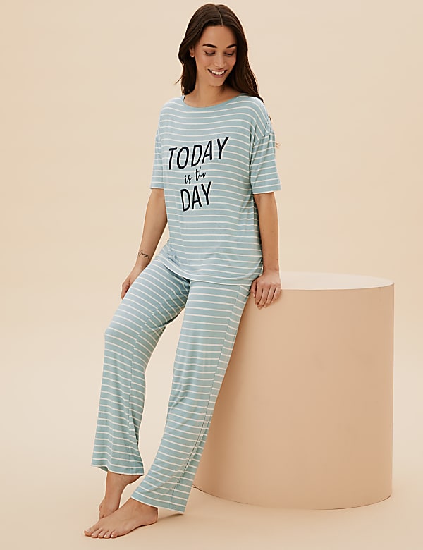 Slogan and Stripe Pyjama Set
