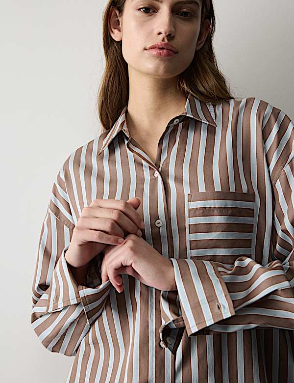 Pure Cotton Sateen Striped Pyjama Set - LU