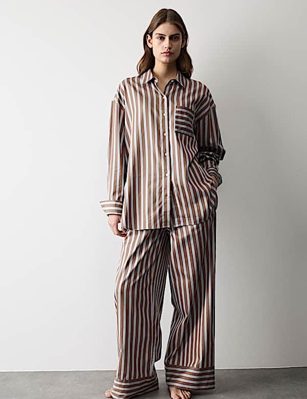 Pure Cotton Sateen Striped Pyjama Set - LU