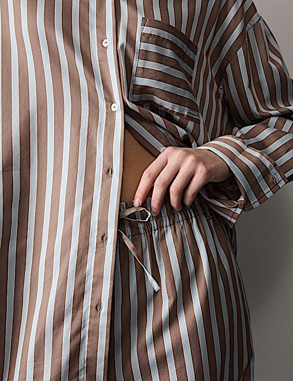 Pure Cotton Sateen Striped Pyjama Set - LU