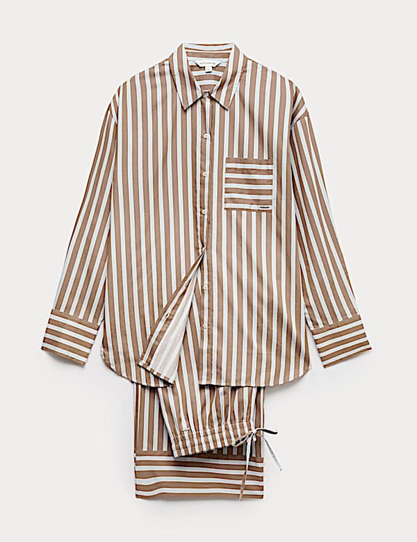 Pure Cotton Sateen Striped Pyjama Set - LU