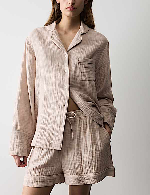 Pure Cotton Muslin Revere Shortie Set - LU