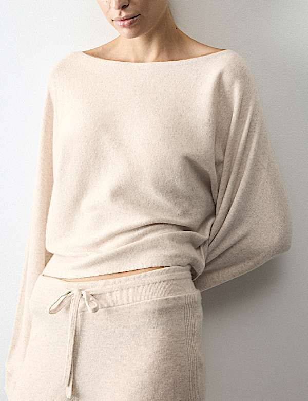 Wool Blend Wide Leg Lounge Pants with Cashmere - JO