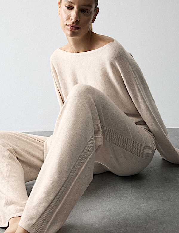 Wool Blend Wide Leg Lounge Pants with Cashmere - JO