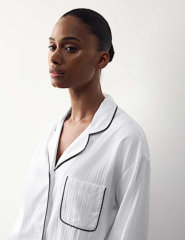 Pure Cotton Striped Revere Pyjama Set - JP