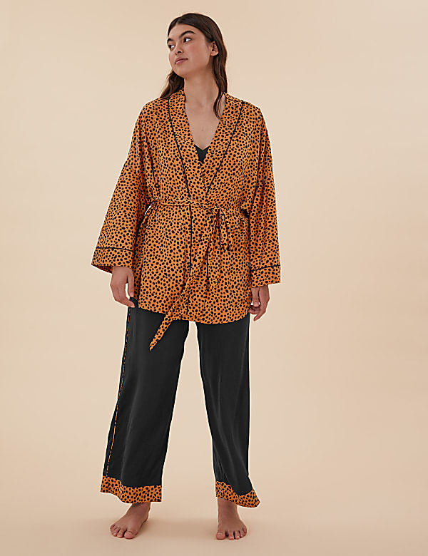 Satin Printed Three Piece Pyjama Set