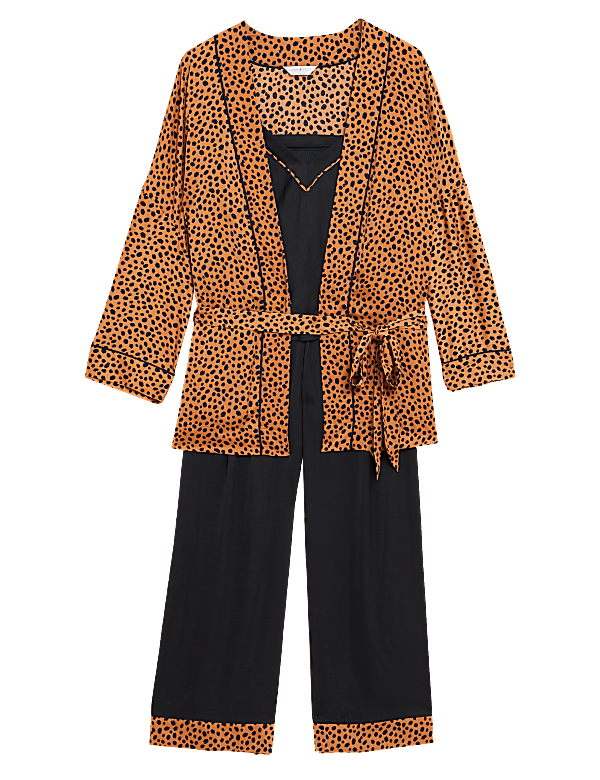 Satin Printed Three Piece Pyjama Set