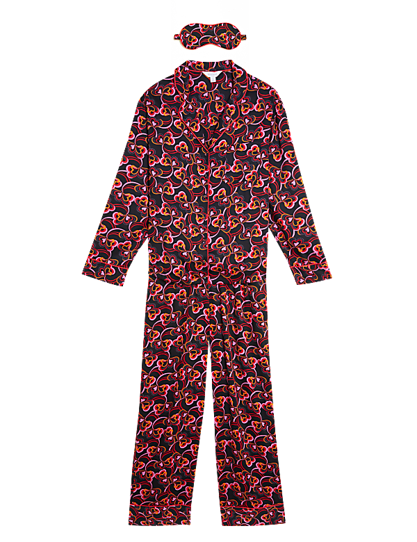 Heart Print Pyjama Set with Eye Mask