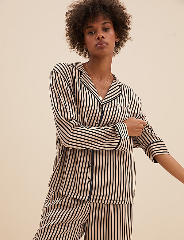 2 Pack Pure Viscose Striped Lapel Collar Pyjama Set